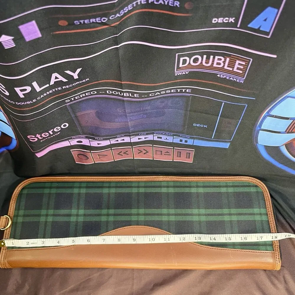 Roundtree & Yorke Travel Tie Holder Zip Leather Trim Blue Green Plaid